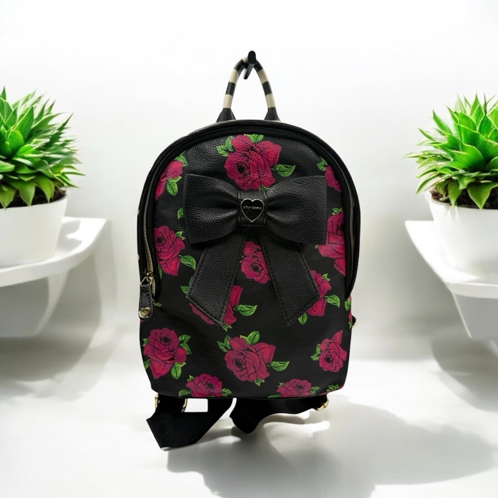 BETSEY JOHNSON FLORAL MINI BACKPACK WITH BOW & POLKA DOT BACK
